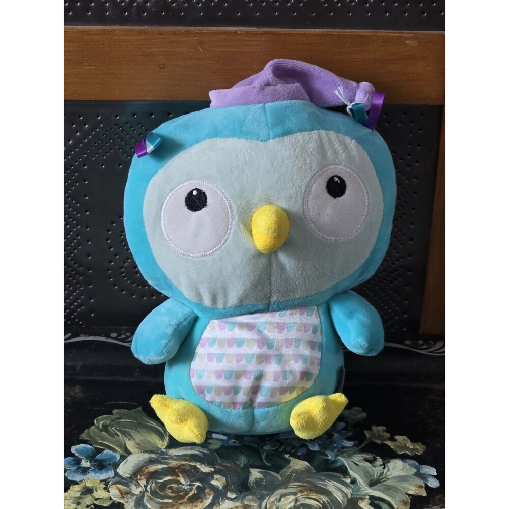 Hallmark Owl Goodnight Kisses Aqua Purple Night Cap Plush Stuffed Animal 2015 9"